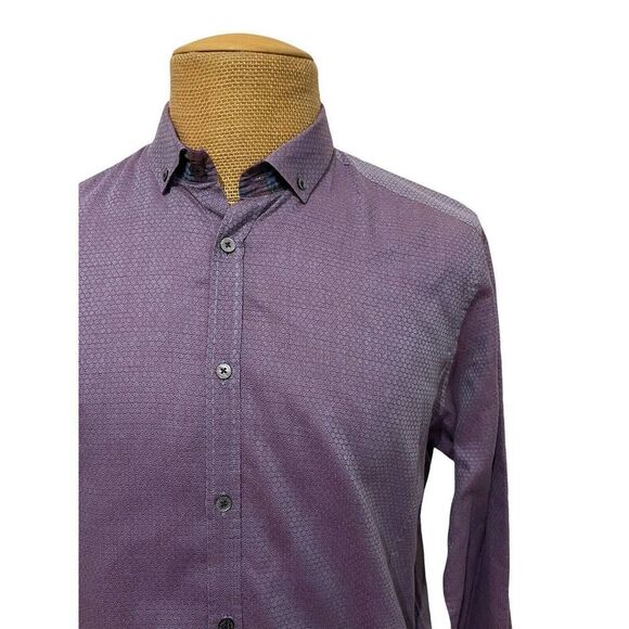 Ted‎ Baker Men's Long Sleeve Dress Shirt Geometric All Over London Purple Size 5 - Picture 4 of 8